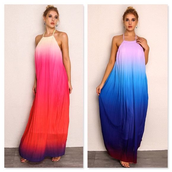 Backless Ombre Halter Maxi Dress - Picture 4 of 6